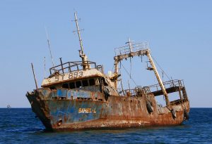 Rusted Out Sahel-L Abandoned in Shallow Water in Noaudhibou - Mauritania