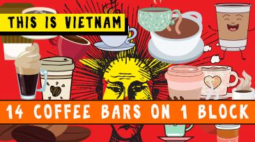 Coffee Everywhere Posted Over a Vietnamese Flag